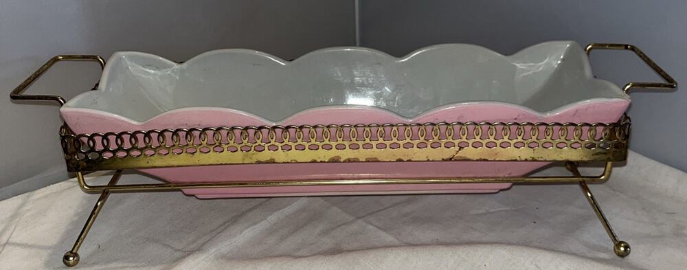 Vintage Hull 153 Pink Rectangular Planter 13" x 4" Art Pottery w Metal Holder